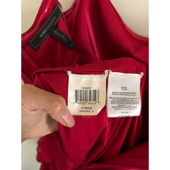 BCBGMaxazria Dress Women's 6 Ginger Ruffled Tiered Strapless Silk Red Wine - Picture 9 of 12
